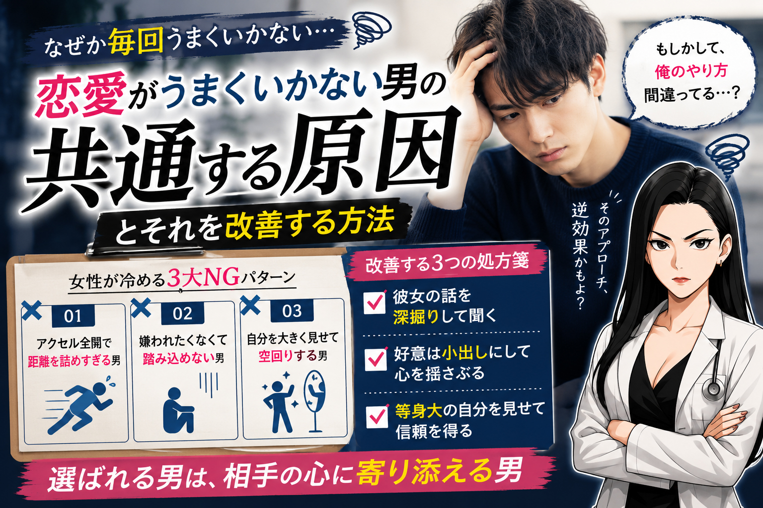 恋愛がうまくいかない男の特徴3選!原因と改善策を徹底解説
